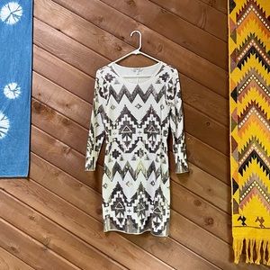 Express Aztec Long Sleeve Sequined Dress